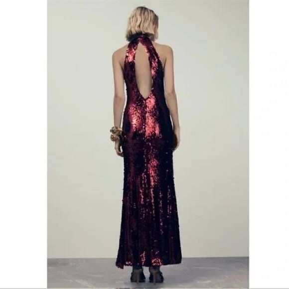 NWT ZARA  LONG SEQUIN RED DRESS  - Picture 9 of 13